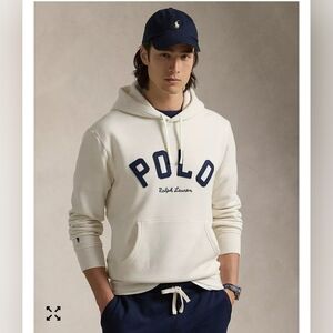 Polo Ralph Lauren Men's The RL Fleece Hoodie White Bone Cotton Blend Size M